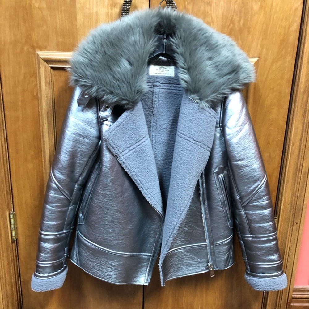 Metallic faux shearling jacket